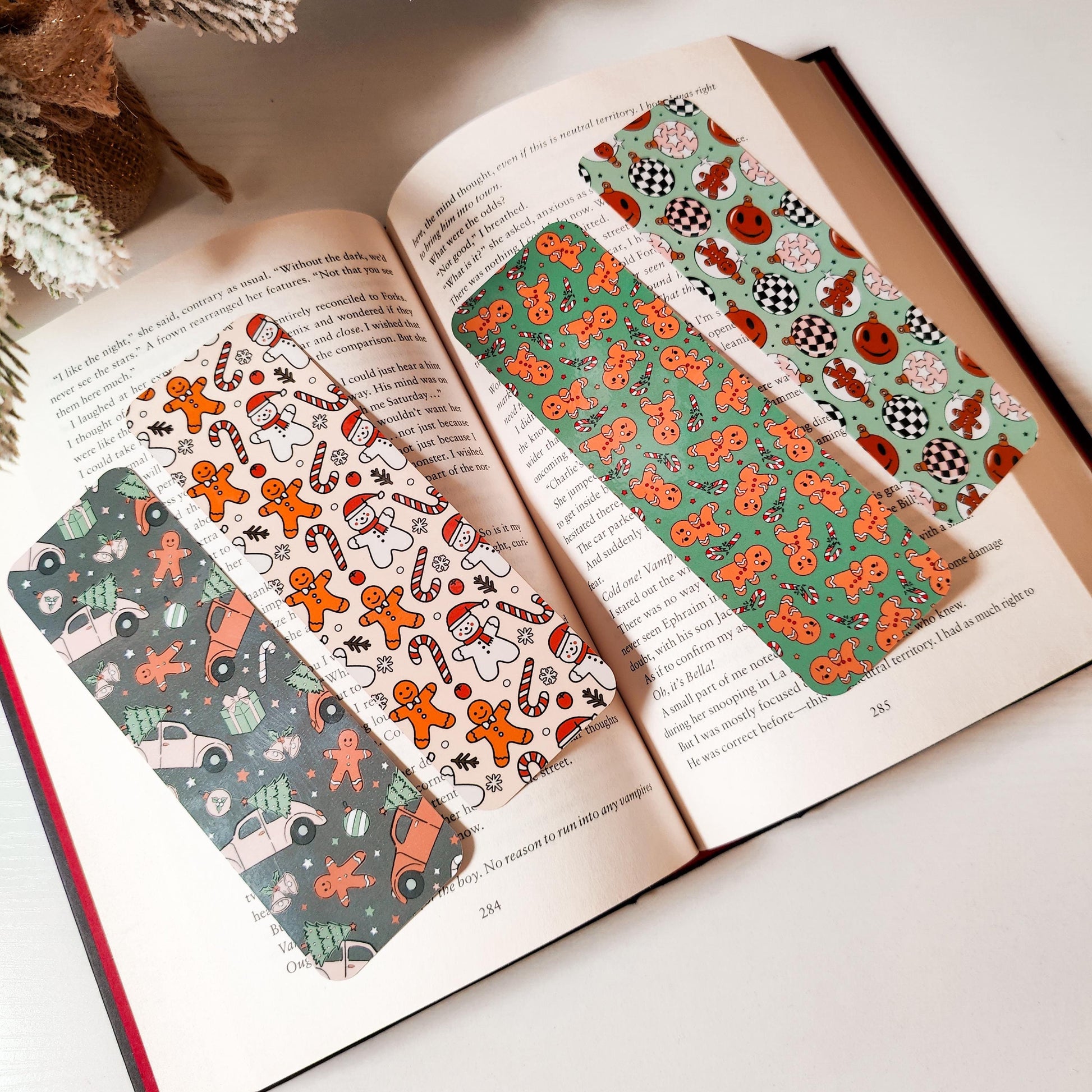 Christmas Bookmark Set, Double Sided Laminated Paper Bookmark, Holiday Page Marker, Cute Book Accessory, Christmas Bookish Gift