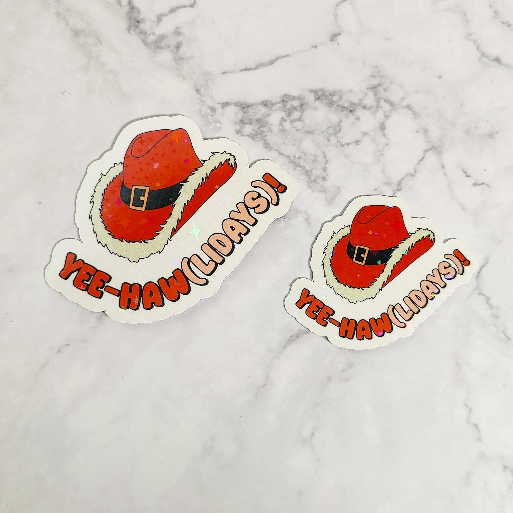 Yee-Hawlidays Holographic Sticker, Western Rodeo Themed Christmas Decal, Country Santa Hat, Cute Holiday Cowboy Hat, Cowgirl Lover Gift