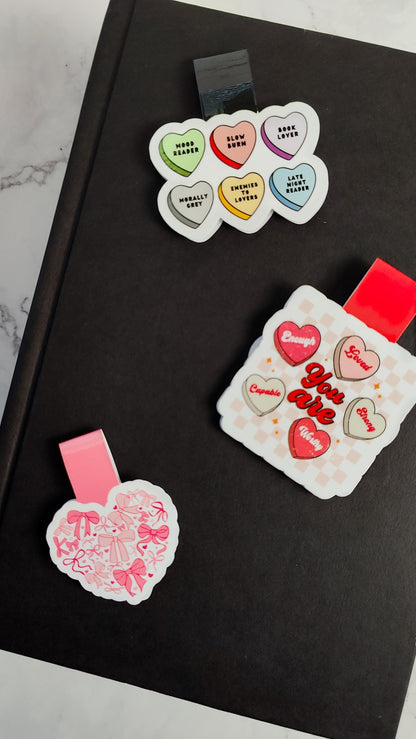 Bookish Conversation Hearts Magnetic Bookmark, Book Genres, Book Girlie, Water Resistant Bookmark, Bookworm Accessory Gift