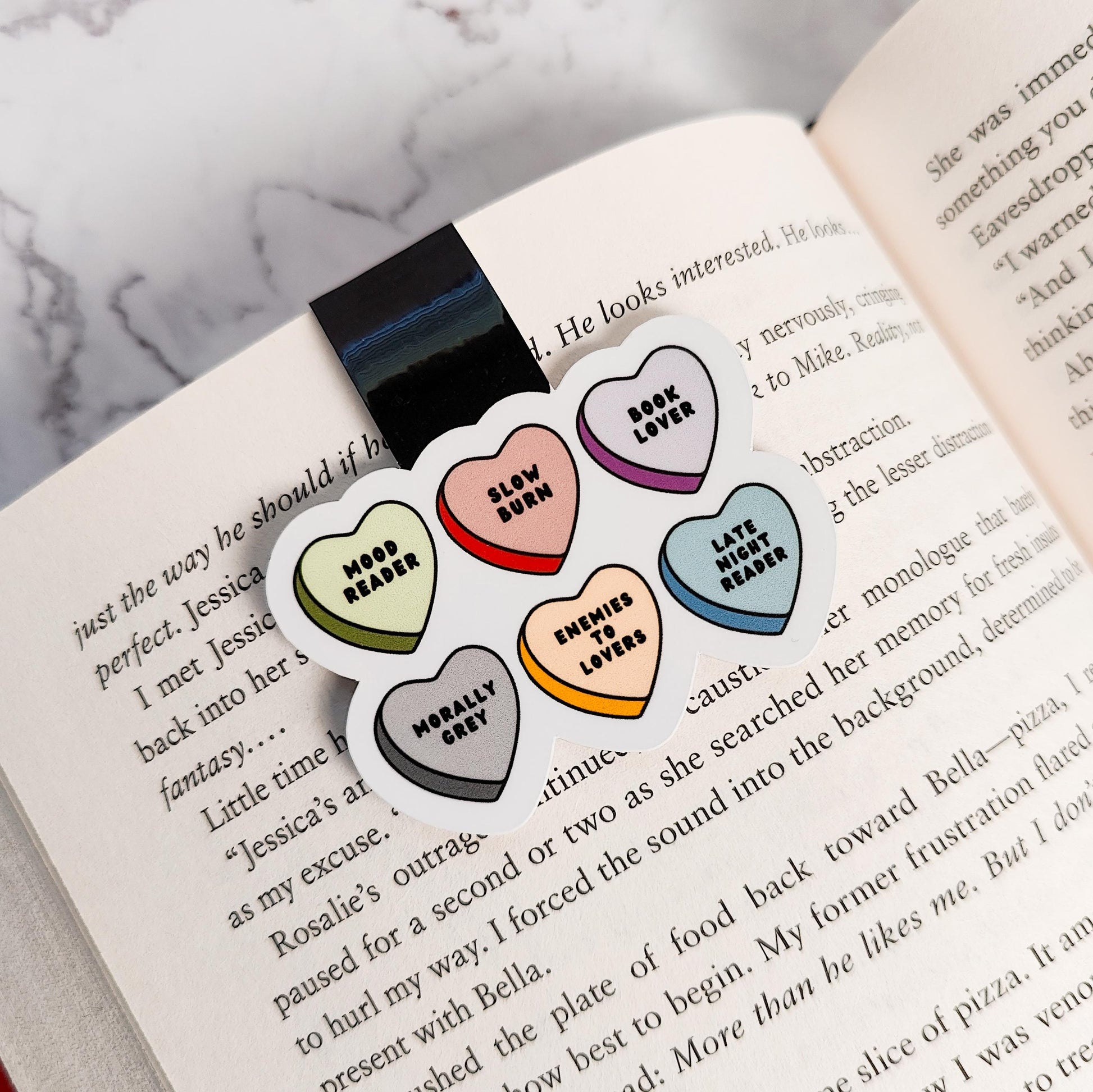 Bookish Conversation Hearts Magnetic Bookmark, Book Genres, Book Girlie, Water Resistant Bookmark, Bookworm Accessory Gift