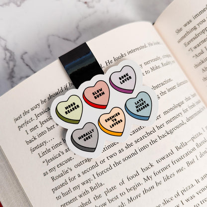 Bookish Conversation Hearts Magnetic Bookmark, Book Genres, Book Girlie, Water Resistant Bookmark, Bookworm Accessory Gift