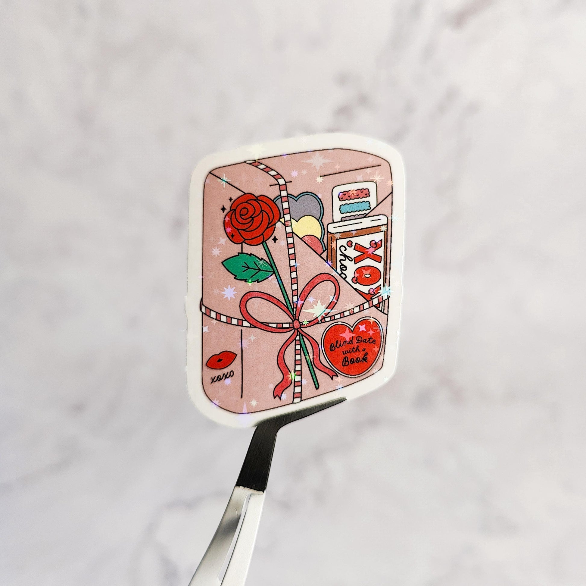 VDAY Bookish Blind Date Holographic Sticker, Valentine's Day, Book Girlie, Fictional Boyfriends, Water Resistant Sticker, Bookworm Gift