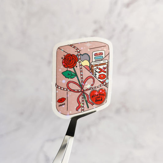 VDAY Bookish Blind Date Holographic Sticker, Valentine's Day, Book Girlie, Fictional Boyfriends, Water Resistant Sticker, Bookworm Gift