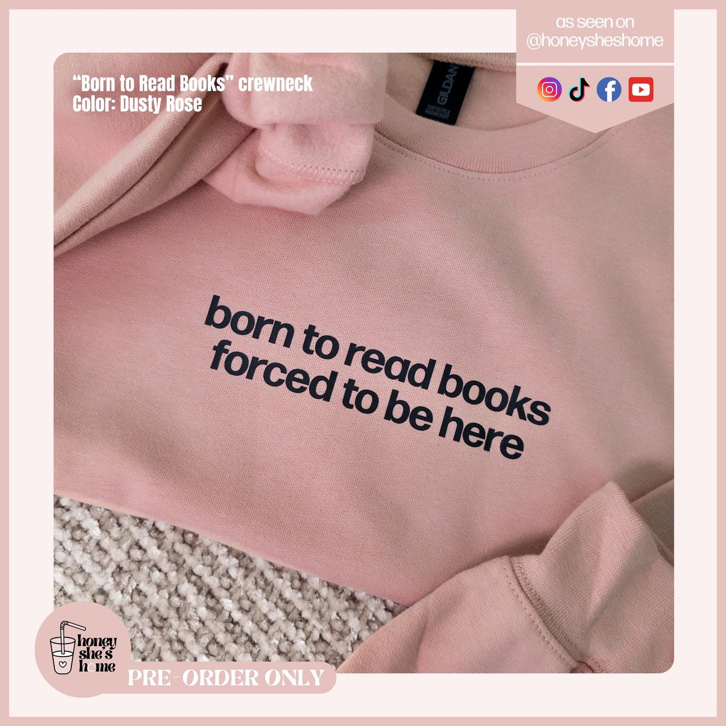 Born To Read Books Forced To Be Here Crewneck, Floral Sweatshirt, Cute Minimal Sweater, Introvert Reader, Readers Comfy Gift