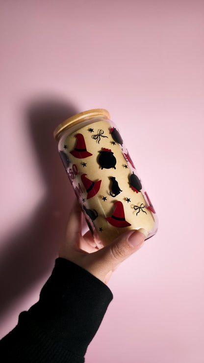 Espresso Patronum Coffee Glass Can, Wizard Libbey, Fall Cup, Halloween Witch Beer Can with Bamboo Lid, Magic Lover Gift