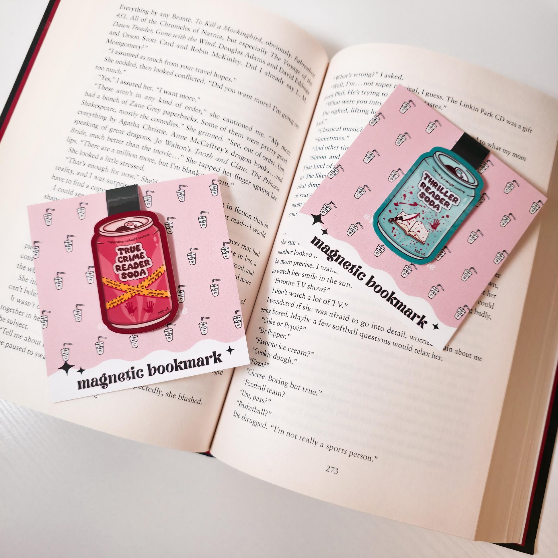 Bookish Soda Set Magnetic Bookmarks, Water Resistant Bookmark, Page Marker, Favorite Tropes, Reading Genres, Soda Pop Lover, Bookworm Gift