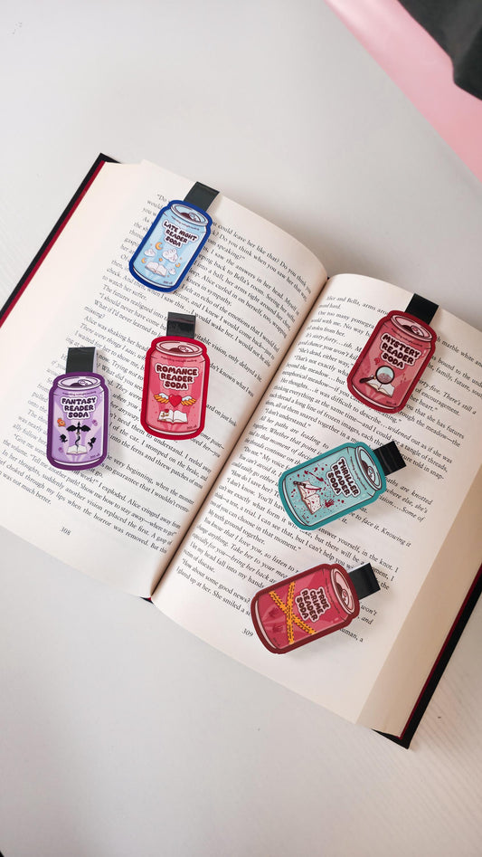 Bookish Soda Set Magnetic Bookmarks, Water Resistant Bookmark, Page Marker, Favorite Tropes, Reading Genres, Soda Pop Lover, Bookworm Gift