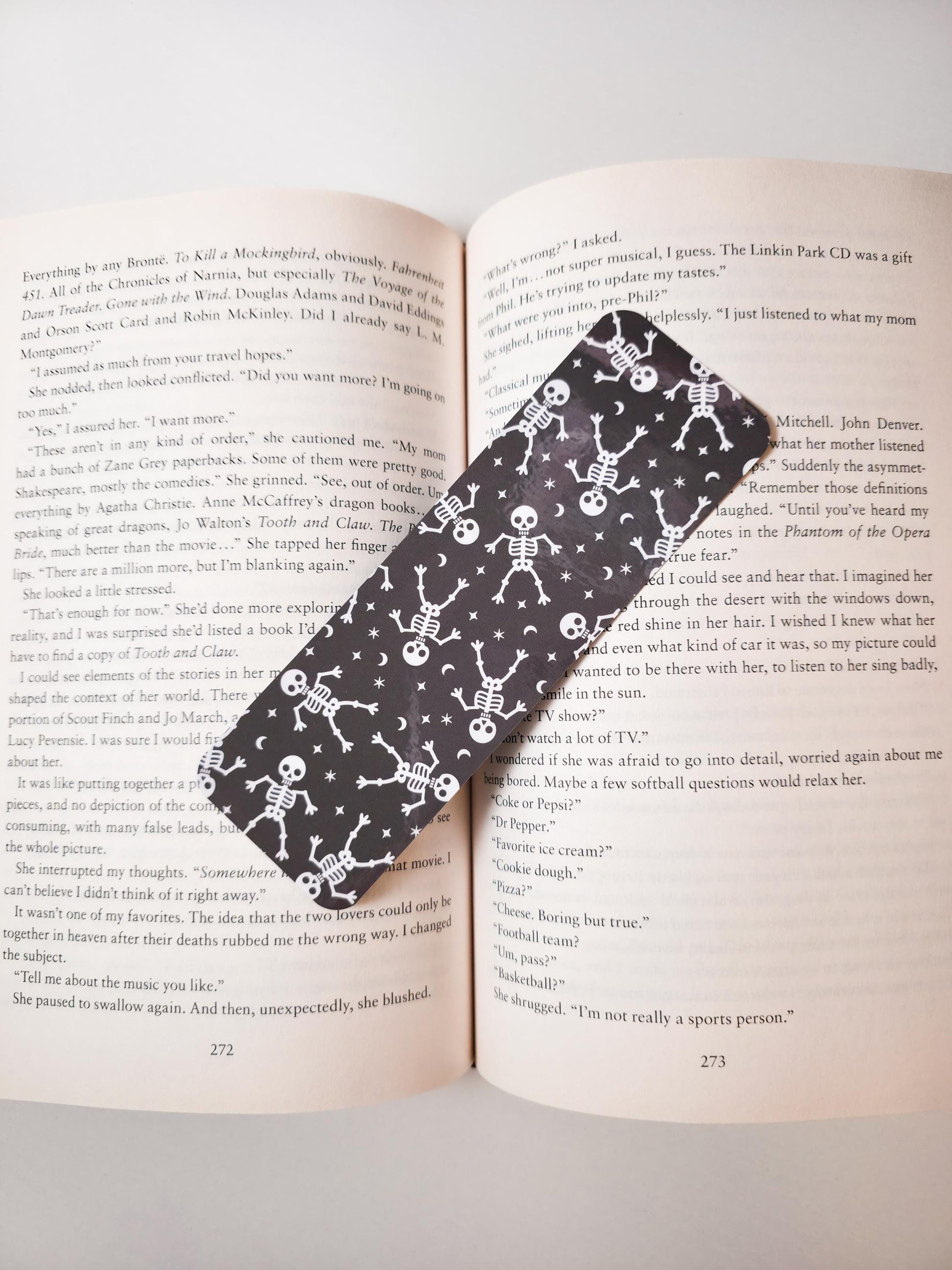 Skelly & Coquette Bats Bookmark, Double Sided Laminated Paper Bookmark, Halloween Page Marker, Cute Book Accessory, Spooky Bookish Gift