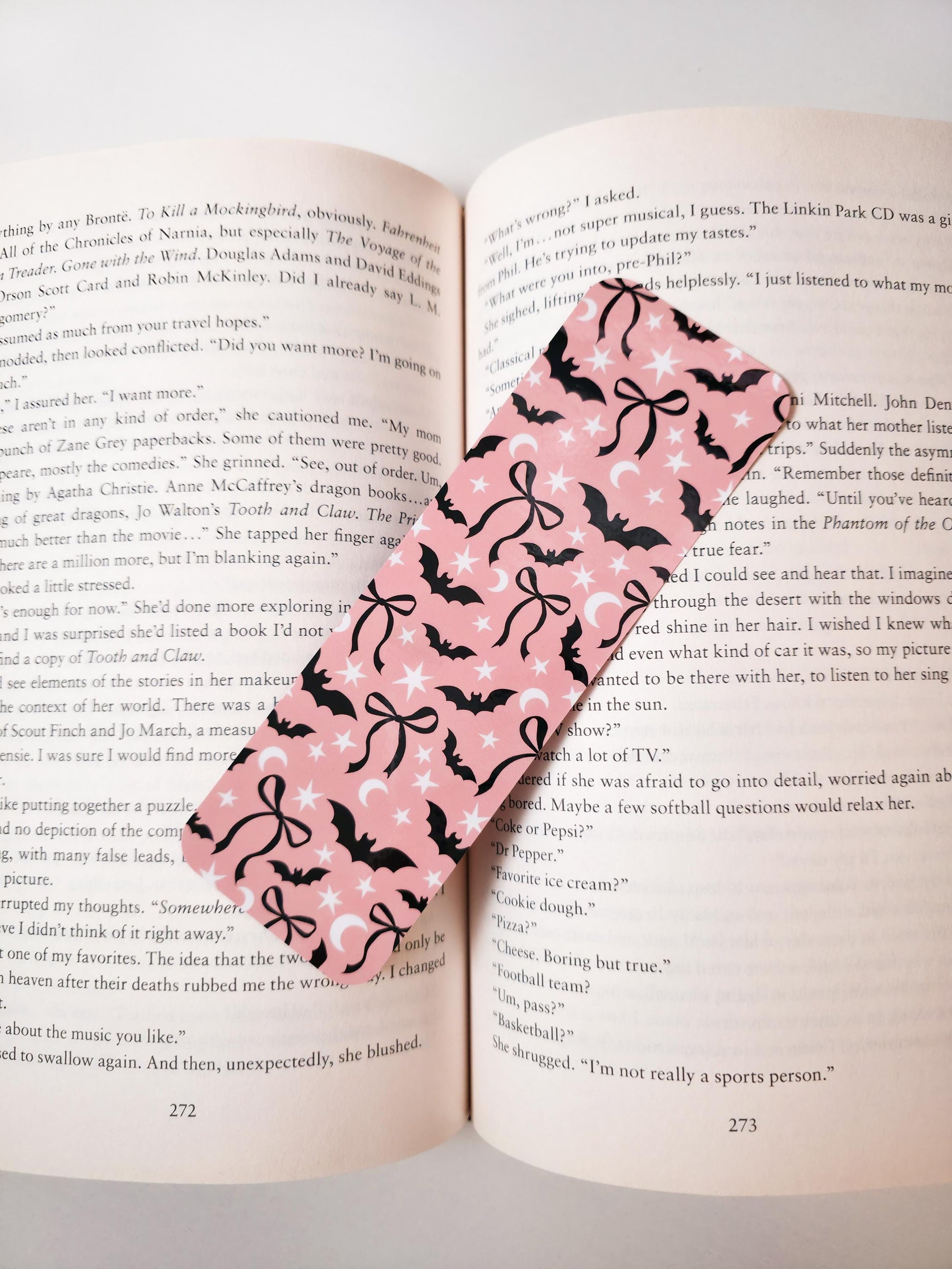 Skelly & Coquette Bats Bookmark, Double Sided Laminated Paper Bookmark, Halloween Page Marker, Cute Book Accessory, Spooky Bookish Gift