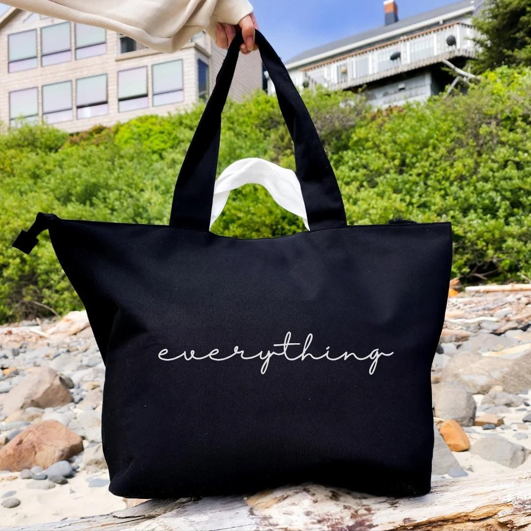 Everything Jumbo Tote Bag, Extra Large Tote, Bookish Bag, Reusable Overnight Cotton Bag, Mom Tote Gift