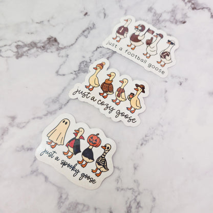 Just A Cozy Goose Holographic Sticker, Water Resistant, Autumn Vibes Farm Animals, Silly Comfy Gooses, Fall Lover Gift