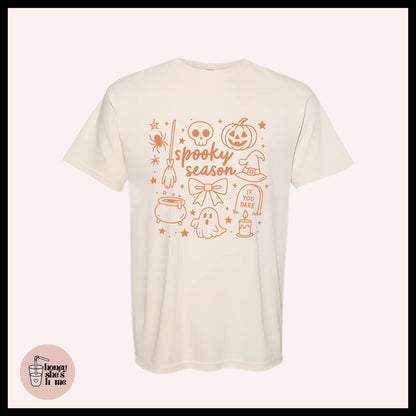 Spooky Season Doodles T-shirt, Halloween Lover Shirt, Cute Casual Soft Cotton Tee, Fall Comfy Top, Falloween Vibes, Spooky Season Gift