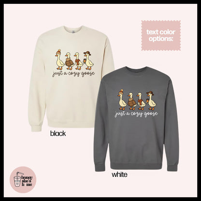 Just A Cozy Goose Crewneck, Autumn Animals Sweater, Cute Falloween Sweatshirt, Comfy Fleece Soft Crew, Fall Seasonal Gift