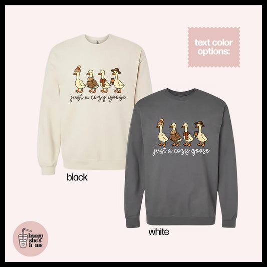 Just A Cozy Goose Crewneck, Autumn Animals Sweater, Cute Falloween Sweatshirt, Comfy Fleece Soft Crew, Fall Seasonal Gift