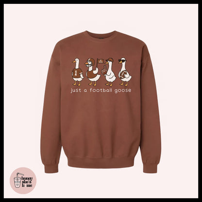 Just A Football Goose Crewneck, Autumn Animals Sweater, Cute Falloween Sweatshirt, Comfy Fleece Soft Crew, Fall Seasonal Sports Gift