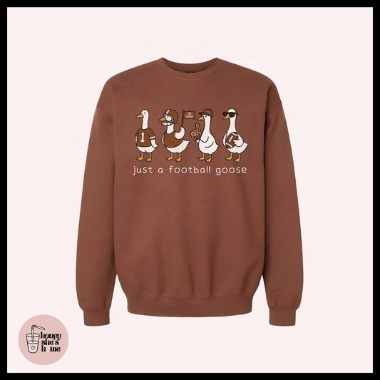 Just A Football Goose Crewneck, Autumn Animals Sweater, Cute Falloween Sweatshirt, Comfy Fleece Soft Crew, Fall Seasonal Sports Gift