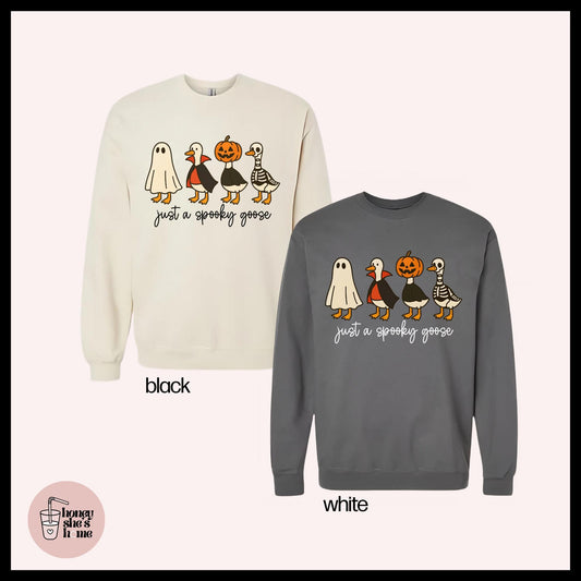 Just A Spooky Goose Crewneck, Halloween Animals Sweater, Cute Falloween Sweatshirt, Comfy Fleece Soft Crew, Spooky Seasonal Gift
