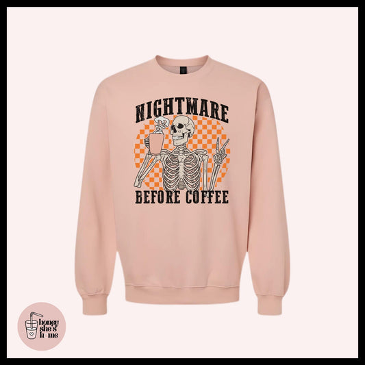 Nightmare Before Coffee Crewneck, Skelly Sweater, Cute Coffee Lover Sweatshirt, Comfy Fleece Soft Crew, Spooky Seasonal Gift
