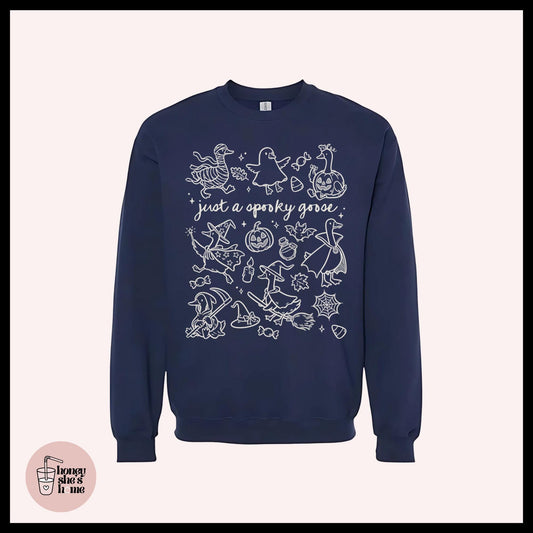 Spooky Goose Doodles Crewneck, Halloween Animals Sweater, Cute Falloween Sweatshirt, Comfy Fleece Soft Crew, Spooky Seasonal Gift