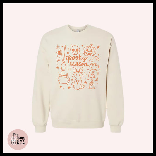 Spooky Season Doodles Crewneck, Pumpkin Sweater, Cute Falloween Sweatshirt, Comfy Witchy Fleece Soft Crew, Spooky Seasonal Gift