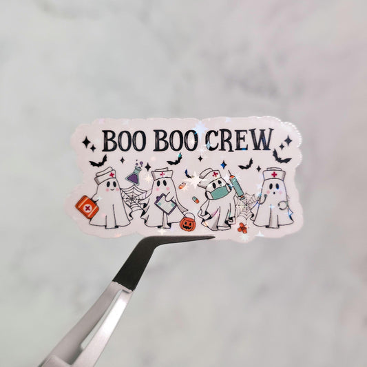 Boo Boo Crew Holographic Sticker, Water Resistant, Cute Ghosts, Healthcare, RN, Nurse Student, Medical, Frontlines, Spooky Gift