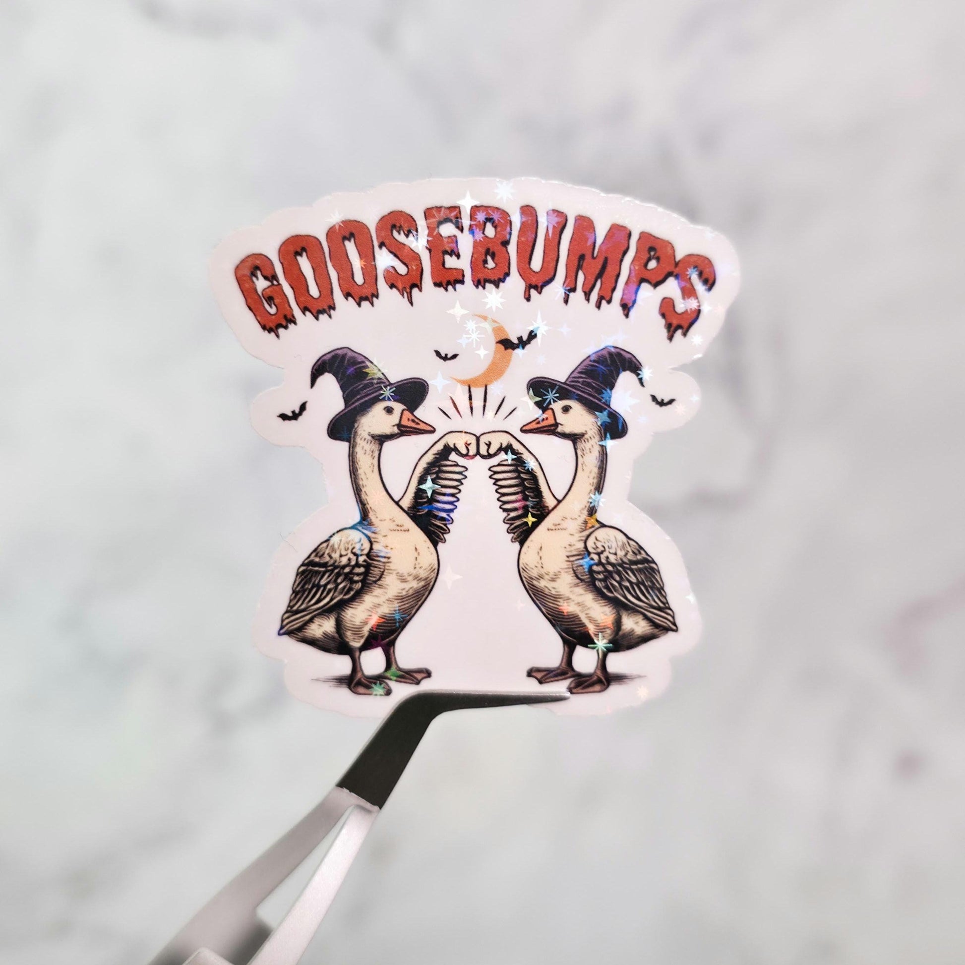 Goosebumps Holographic Sticker, Water Resistant, Halloween Costume Farm Animals, Funny Silly Goose, Spooky Lover Gift