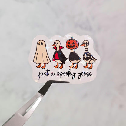 Just A Spooky Goose Holographic Sticker, Water Resistant, Halloween Costume Farm Animals, Trick or Treat Silly Gooses, Spooky Lover Gift
