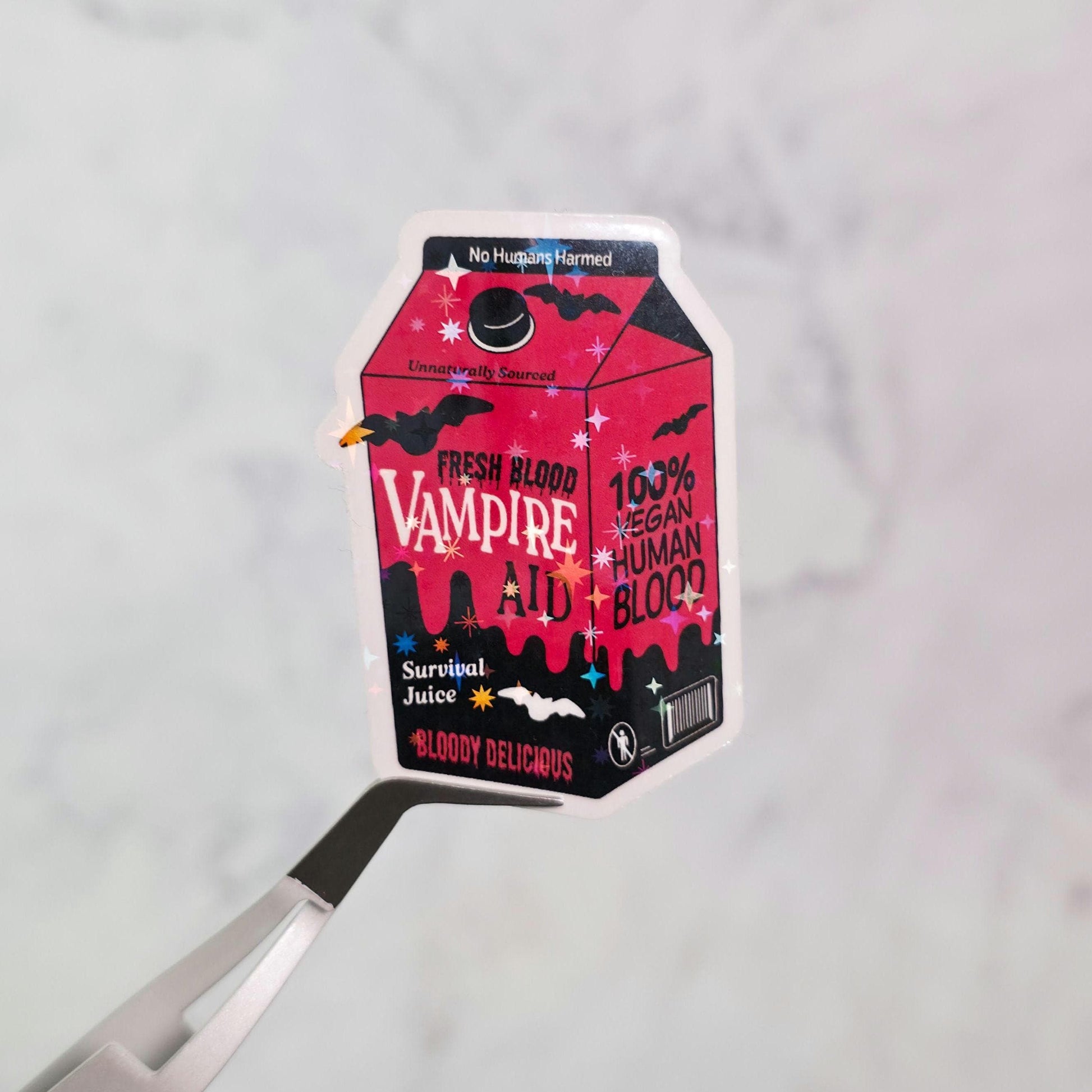 Vampire Juice Holographic Sticker, Water Resistant, Vamp Aid, Spooky Blood Sucker Lover Gift