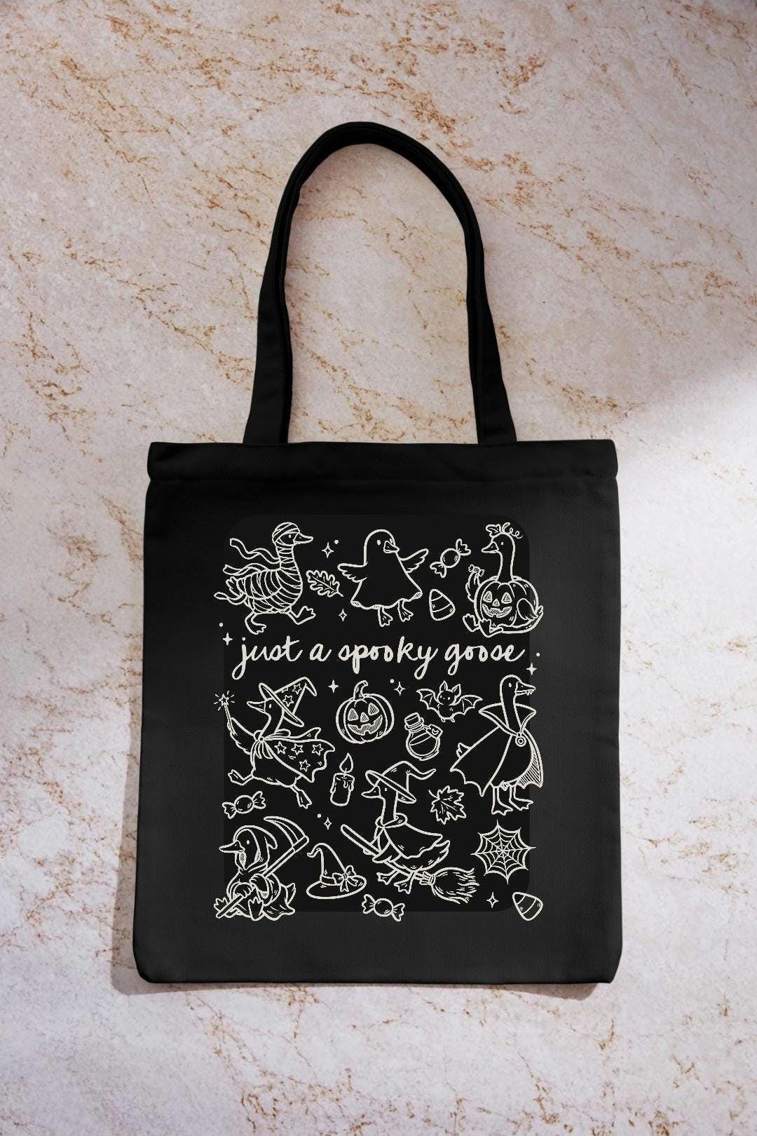 Just A Spooky Goose Tote Bag, Library Tote, Spooky Bookish Bag, Reusable Cotton Bag, Halloween, Reader, Book Store Tote, Bookworm Gift