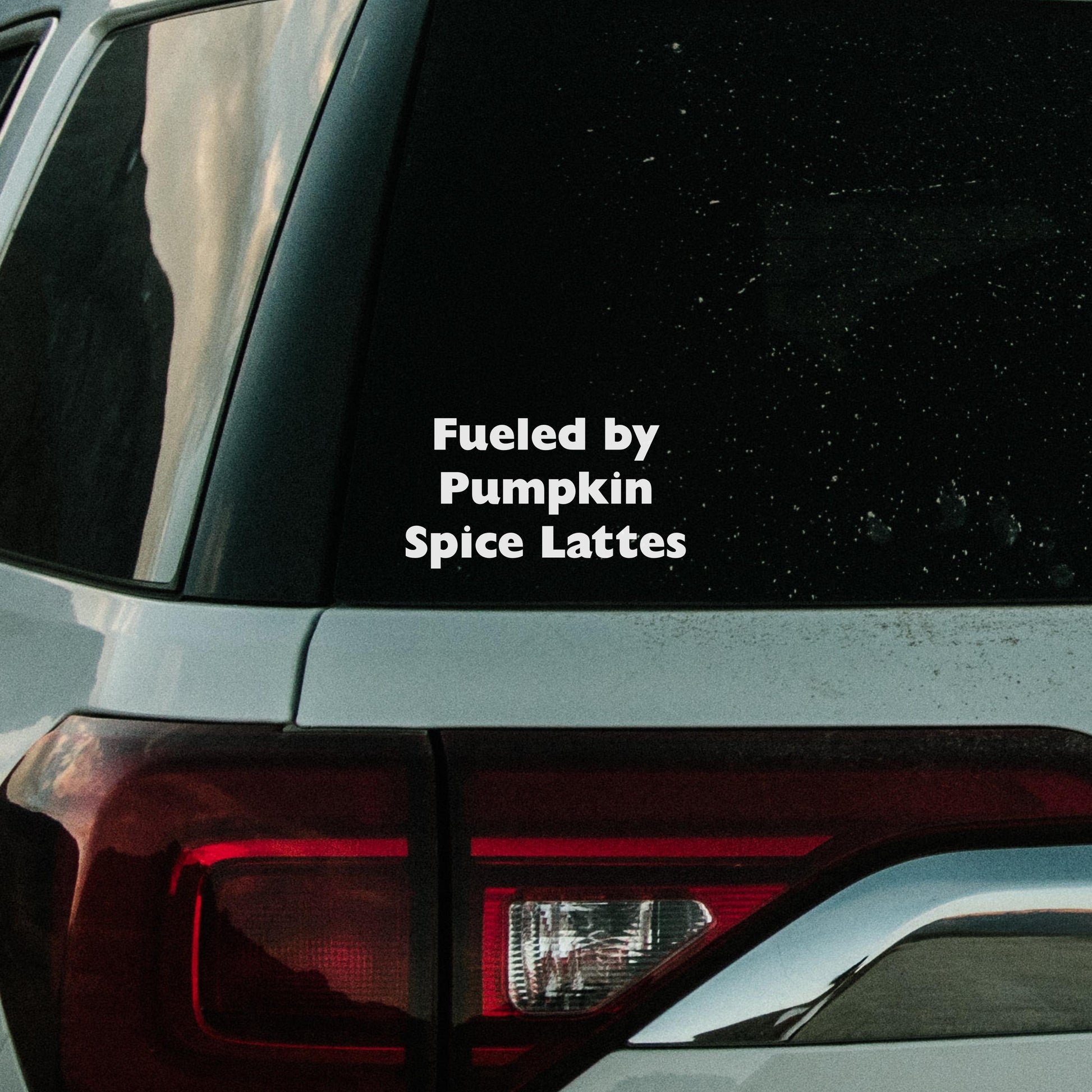 Fueled By Pumpkin Spice Lattes Car Decal, Halloween Car Accessory, Permanent Vinyl, Autumn Bumper Sticker, Fall Season Saying, Vehicle Gift