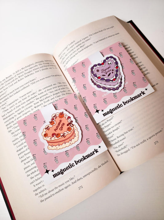 Autumn & Horror Magnetic Bookmarks, Bookish Water Resistant Bookmark, Halloween Page Marker, Trendy Cake Bookworm Gift
