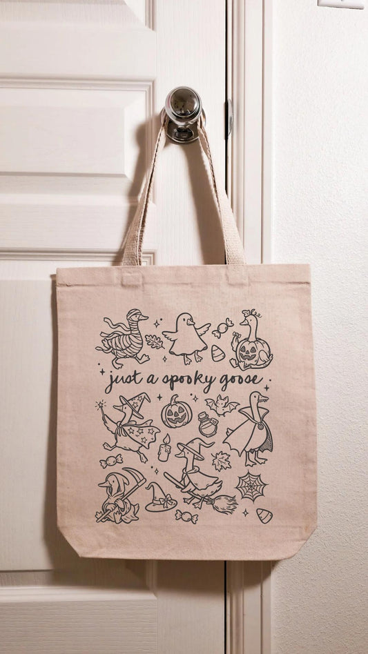 Just A Spooky Goose Tote Bag, Library Tote, Spooky Bookish Bag, Reusable Cotton Bag, Halloween, Reader, Book Store Tote, Bookworm Gift