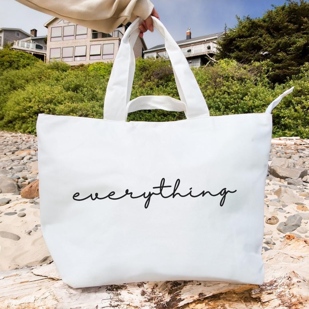 Everything Jumbo Tote Bag, Extra Large Tote, Bookish Bag, Reusable Overnight Cotton Bag, Mom Tote Gift