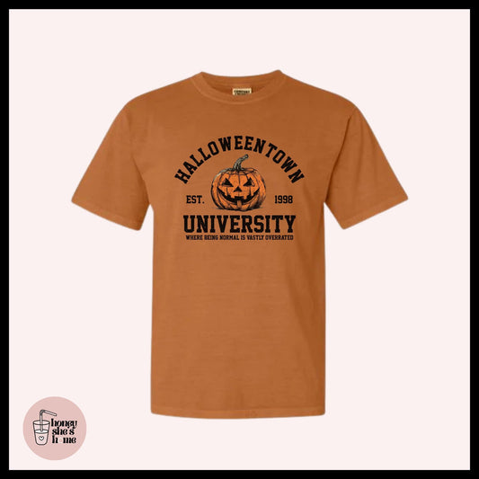 Halloween University T-shirt, 90's Movie Shirt, Casual Soft Cotton Tee, Vintage Town Comfy Top, Nostalgic City, Spooky Fall Season Gift