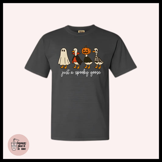 Just A Spooky Goose T-shirt, Halloween Animal Lover Shirt, Cute Casual Soft Cotton Tee, Fall Comfy Top, Farm Animals, Spooky Season Gift