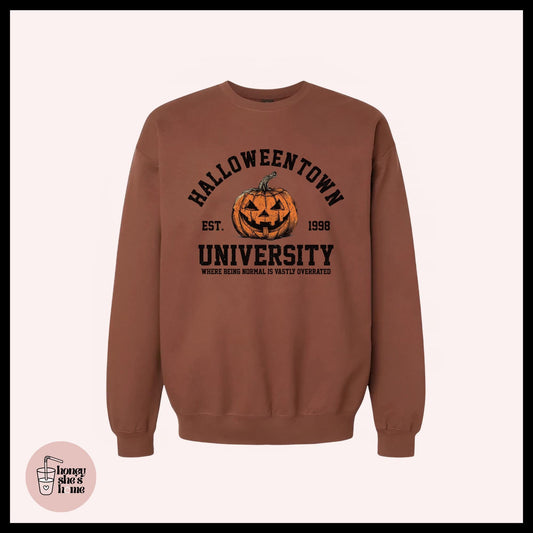 Halloween University Crewneck, Vintage Town Sweater, 90's Movie Lover Sweatshirt, Comfy Fleece Soft Crew, Spooky Seasonal Gift