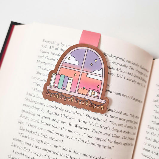 Cute Autumn Window Magnetic Bookmark, Bookish Water Resistant Bookmark, Fall Page Marker, Cozy Bookshelf, Bookworm Gift