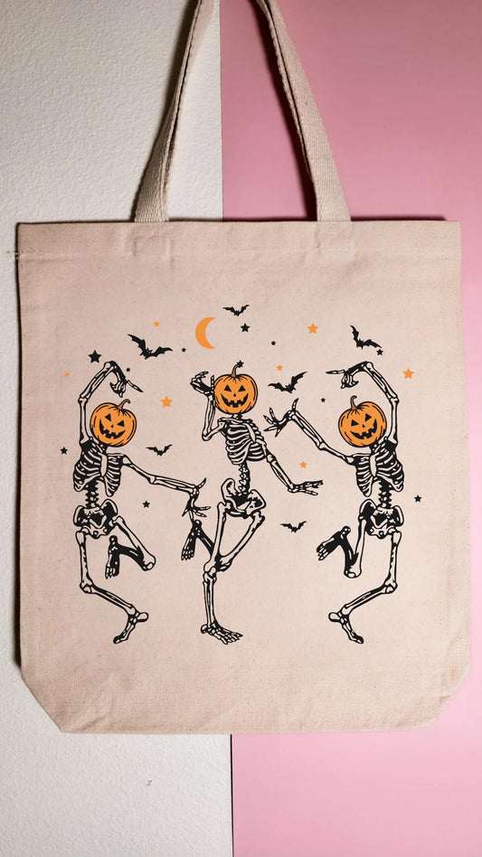 Dancing Skeletons Tote Bag, Library Tote, Spooky Bookish Bag, Reusable Cotton Bag, Halloween, Reader, Book Store Tote, Bookworm Gift