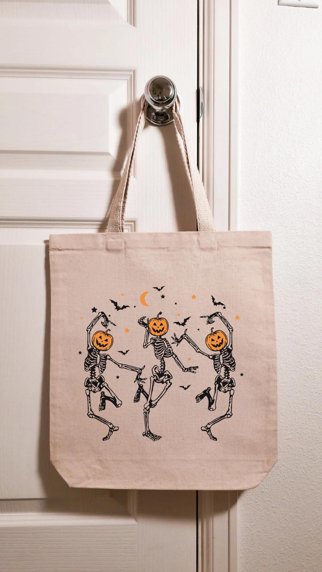 Dancing Skeletons Tote Bag, Library Tote, Spooky Bookish Bag, Reusable Cotton Bag, Halloween, Reader, Book Store Tote, Bookworm Gift
