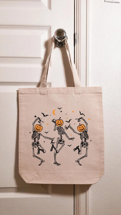 Dancing Skeletons Tote Bag, Library Tote, Spooky Bookish Bag, Reusable Cotton Bag, Halloween, Reader, Book Store Tote, Bookworm Gift