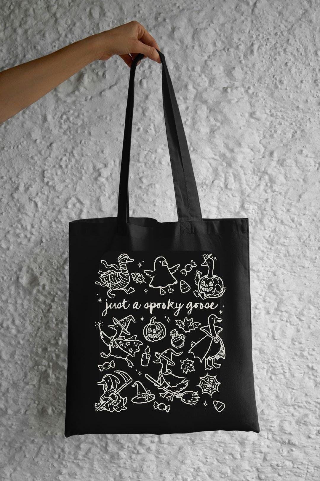 Just A Spooky Goose Tote Bag, Library Tote, Spooky Bookish Bag, Reusable Cotton Bag, Halloween, Reader, Book Store Tote, Bookworm Gift