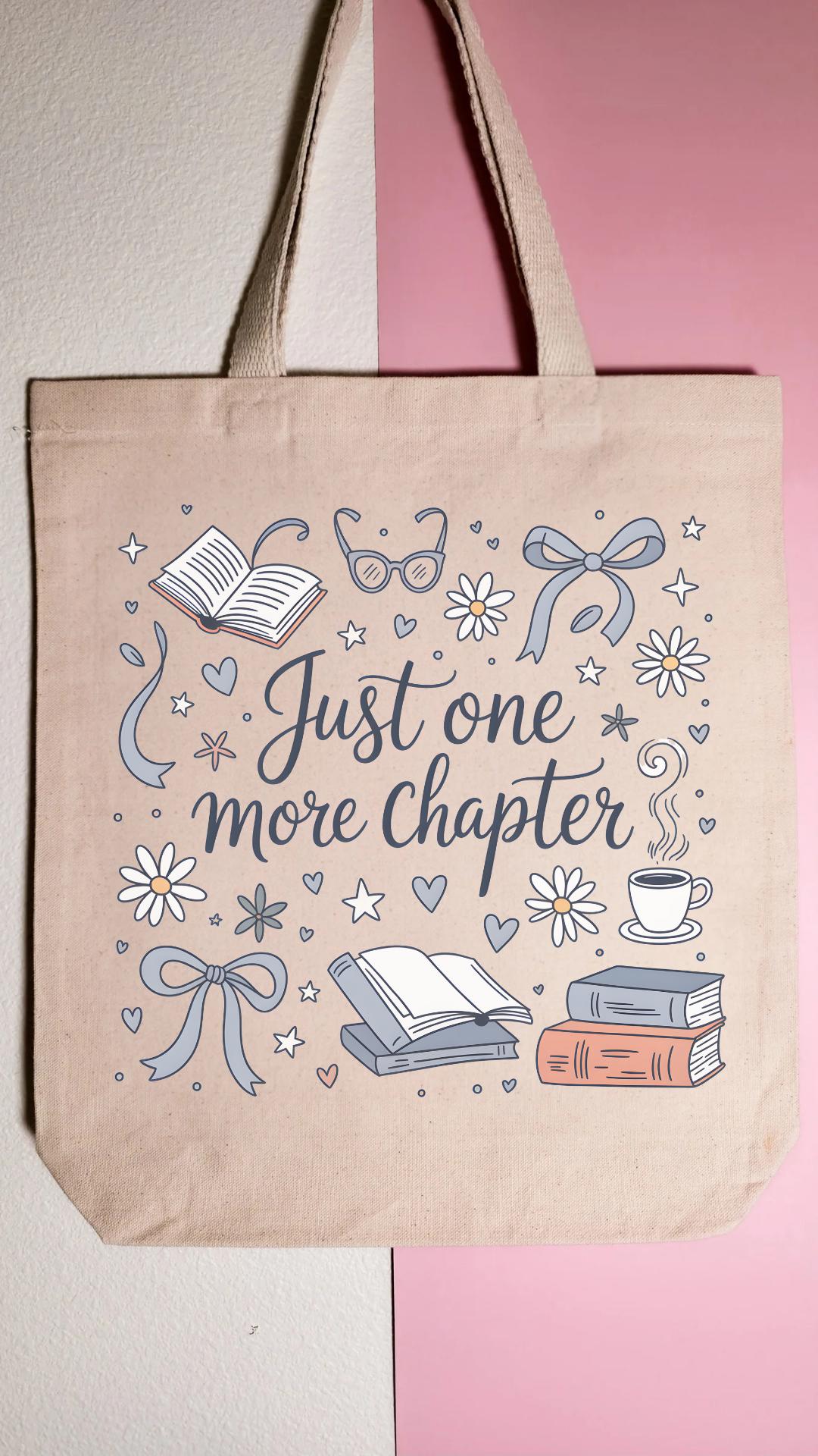 One More Chapter Tote Bag, Library Tote, Bookish Bag, Reusable Cotton Bag, Reader, Book Store Tote, Bookworm Gift