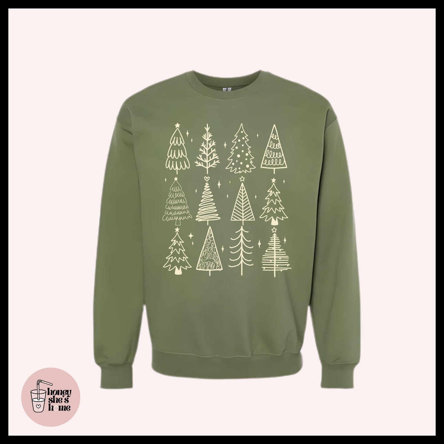 Christmas Tree Doodles Crewneck: Pine Tree Drawings