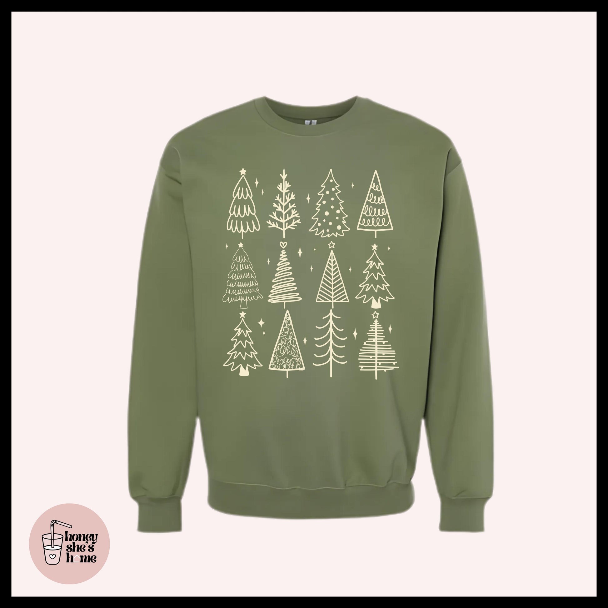 Christmas Tree Doodles Crewneck: Pine Tree Drawings