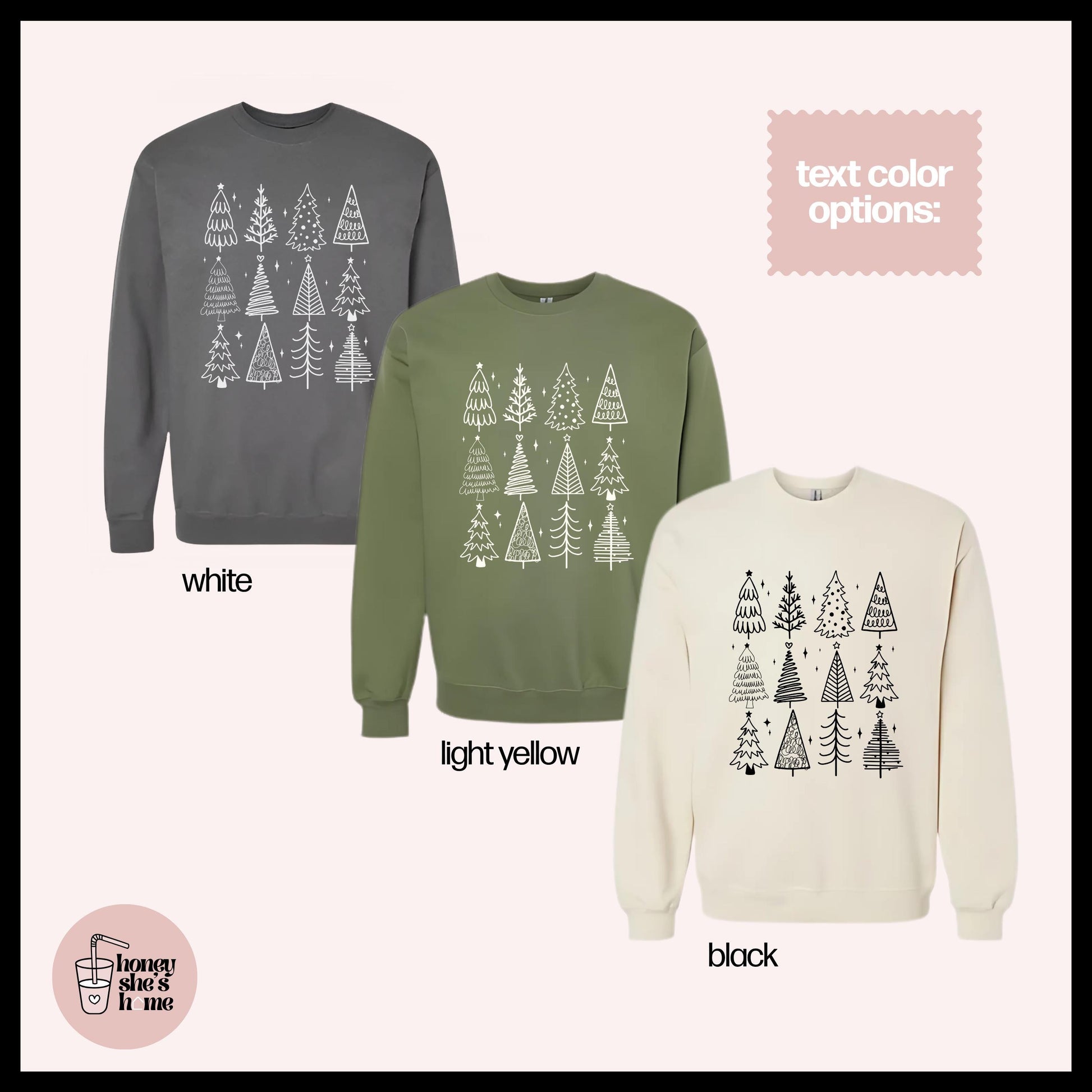 Christmas Tree Doodles Crewneck: Pine Tree Drawings