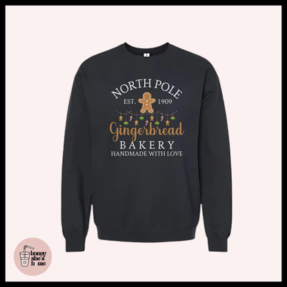 North Pole Gingerbread Bakery Crewneck: Holiday Season Fleece Sweatshirt