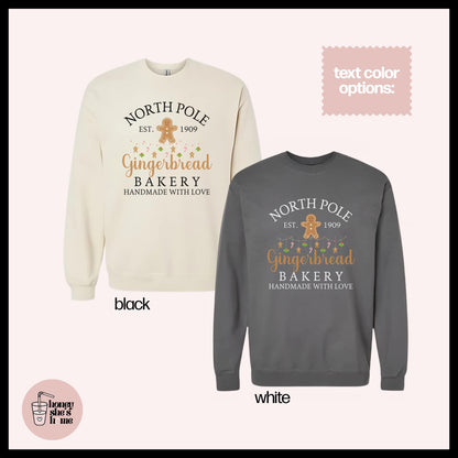 North Pole Gingerbread Bakery Crewneck: Holiday Season Fleece Sweatshirt