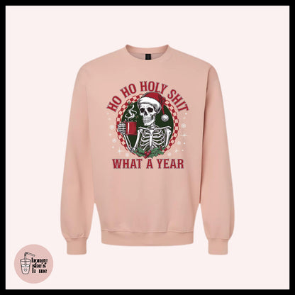 Ho Ho Holy Shit Sarcastic Crewneck: Holiday Humor Graphic Sweater