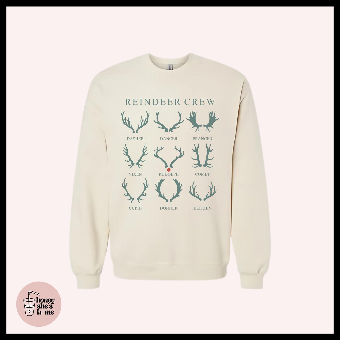 Reindeer Crew Crewneck: Christmas Animals Sweater, Cute Holiday Sweatshirt, Comfy Fleece