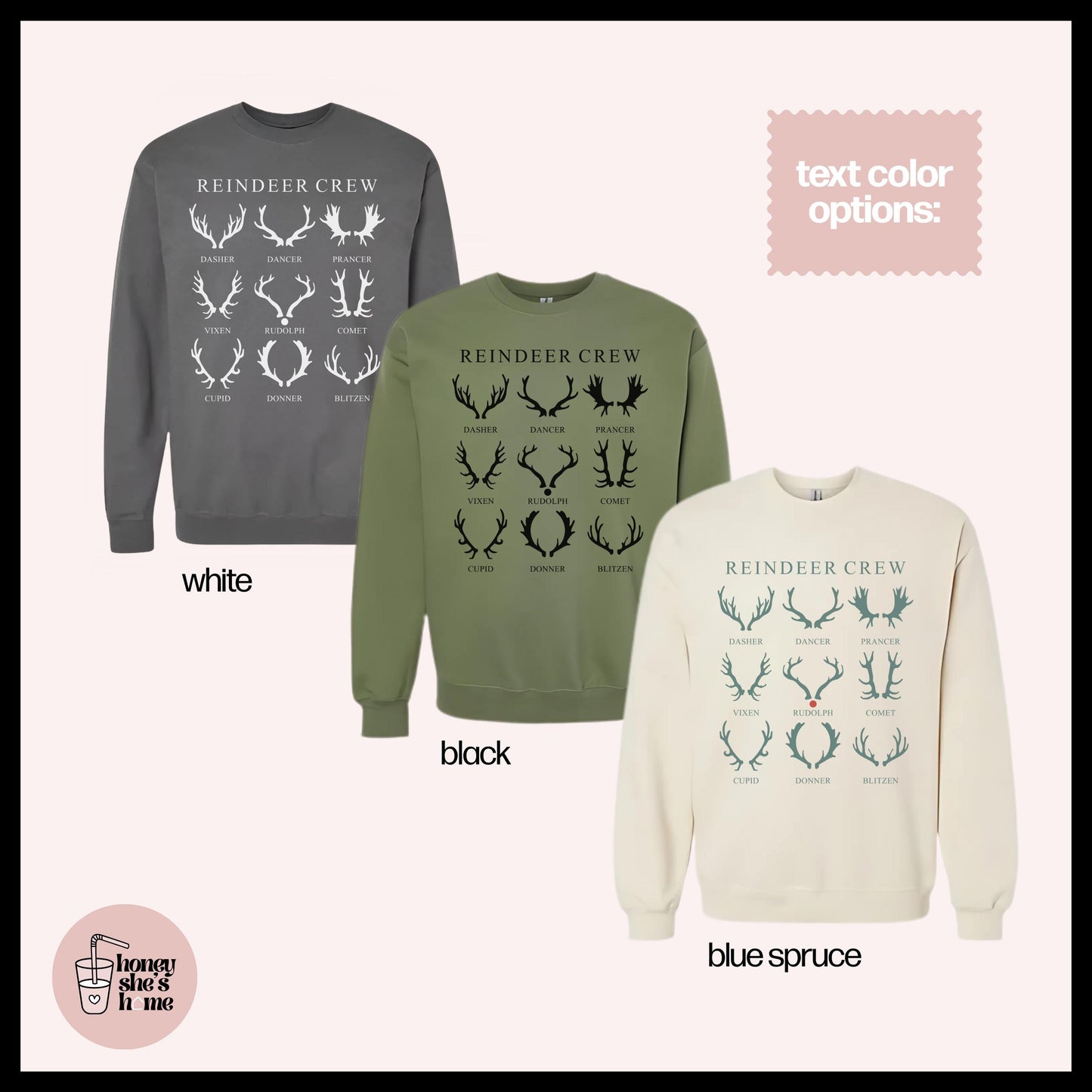 Reindeer Crew Crewneck: Christmas Animals Sweater, Cute Holiday Sweatshirt, Comfy Fleece